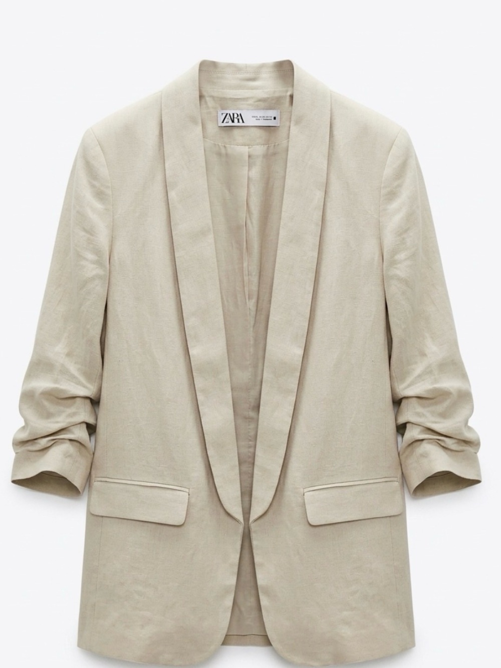 Zara Beige Linen-Blend Relaxed Blazer